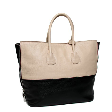 2014 Replica Designer Original Grainy Calfskin Tote Bag B2621T white&black - Click Image to Close